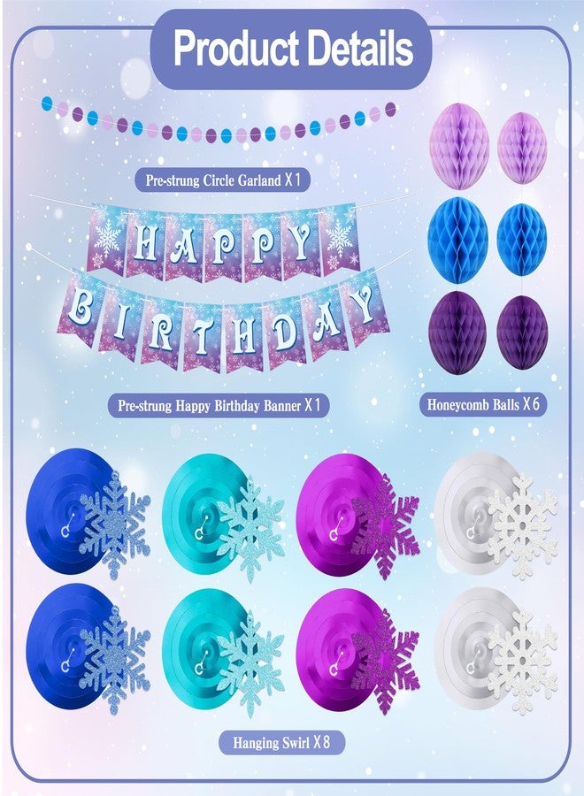 TMTECHJS Frozen Birthday Party Decorations Happy Birthday Banner Honeycomb Balls Snowflake Hanging Swirls Streamers Circle Garland Decoration Winter Holiday Party Decorations for Christmas - Image 2